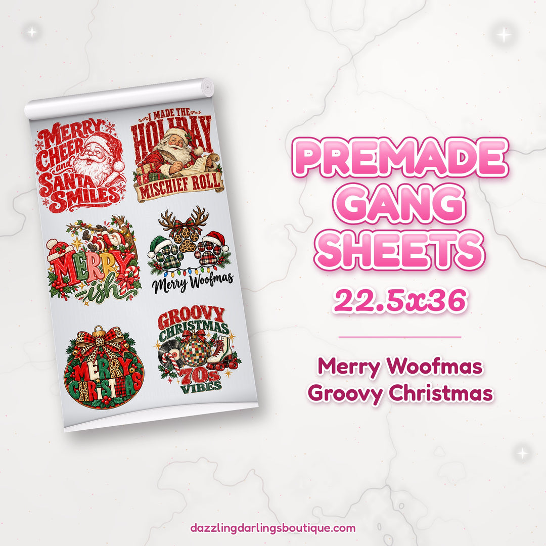 Merry Woofmas Groovy Christmas premade DTF gang sheet 22.5x36 – Dazzling Darlings Boutique