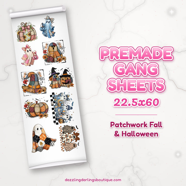 Patchwork Fall & Halloween premade DTF gang sheet 22.5x60 – Dazzling Darlings Boutique