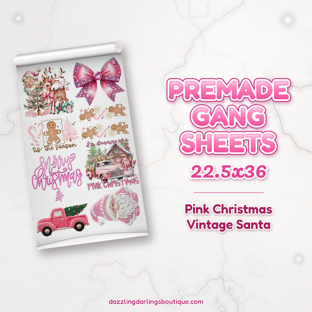 Pink Christmas Vintage Santa premade DTF gang sheet 22.5x36 – Dazzling Darlings Boutique