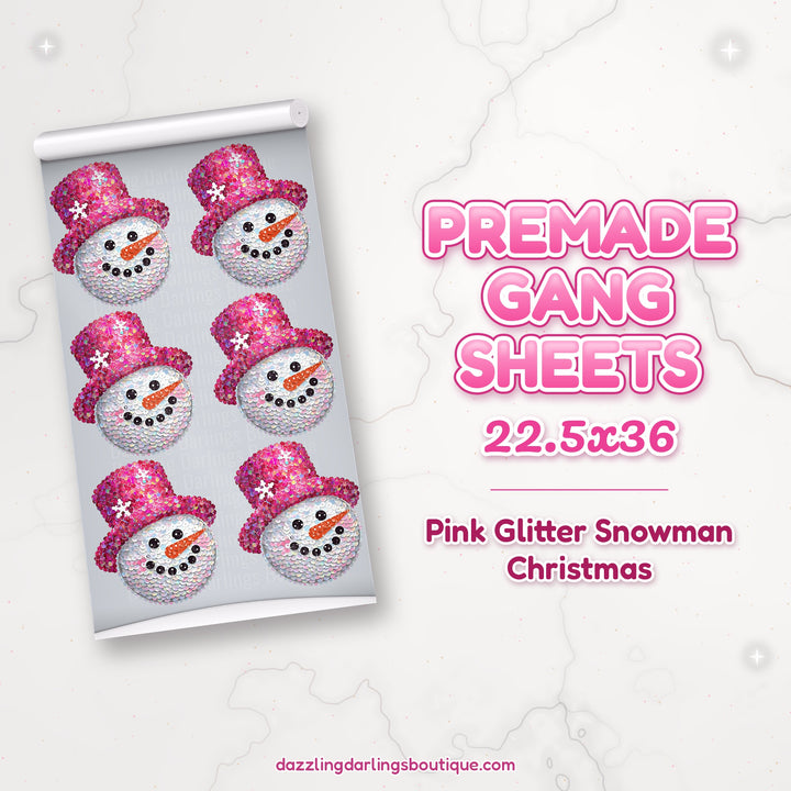 Pink Glitter Snowman Christmas premade DTF gang sheet 22.5x36 – Dazzling Darlings Boutique