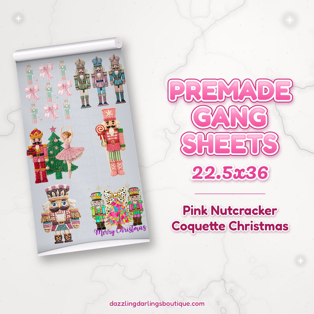 Pink Nutcracker Coquette Christmas premade DTF gang sheet 22.5x36 – Dazzling Darlings Boutique