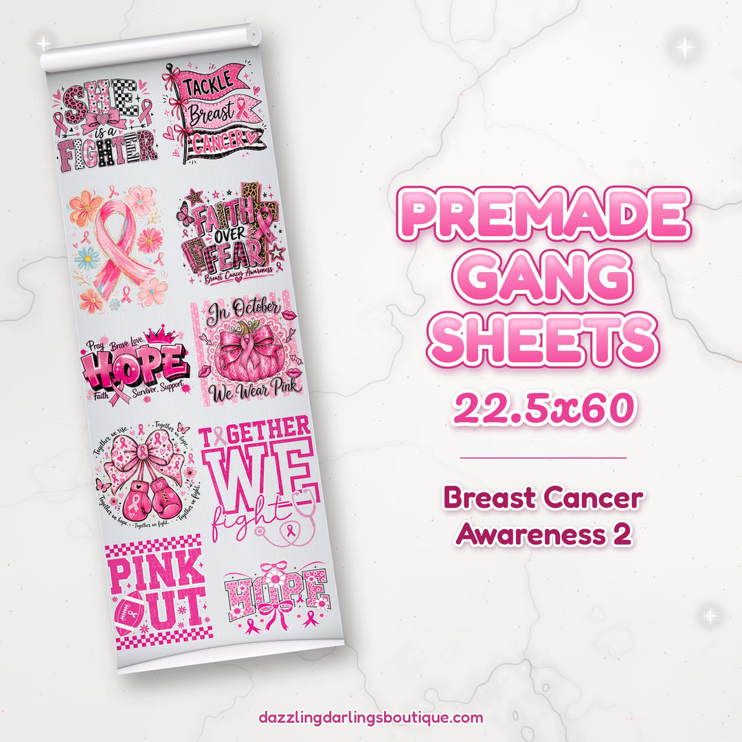 Breast Cancer Awareness 2 premade DTF gang sheet 22.5x60 – Dazzling Darlings Boutique