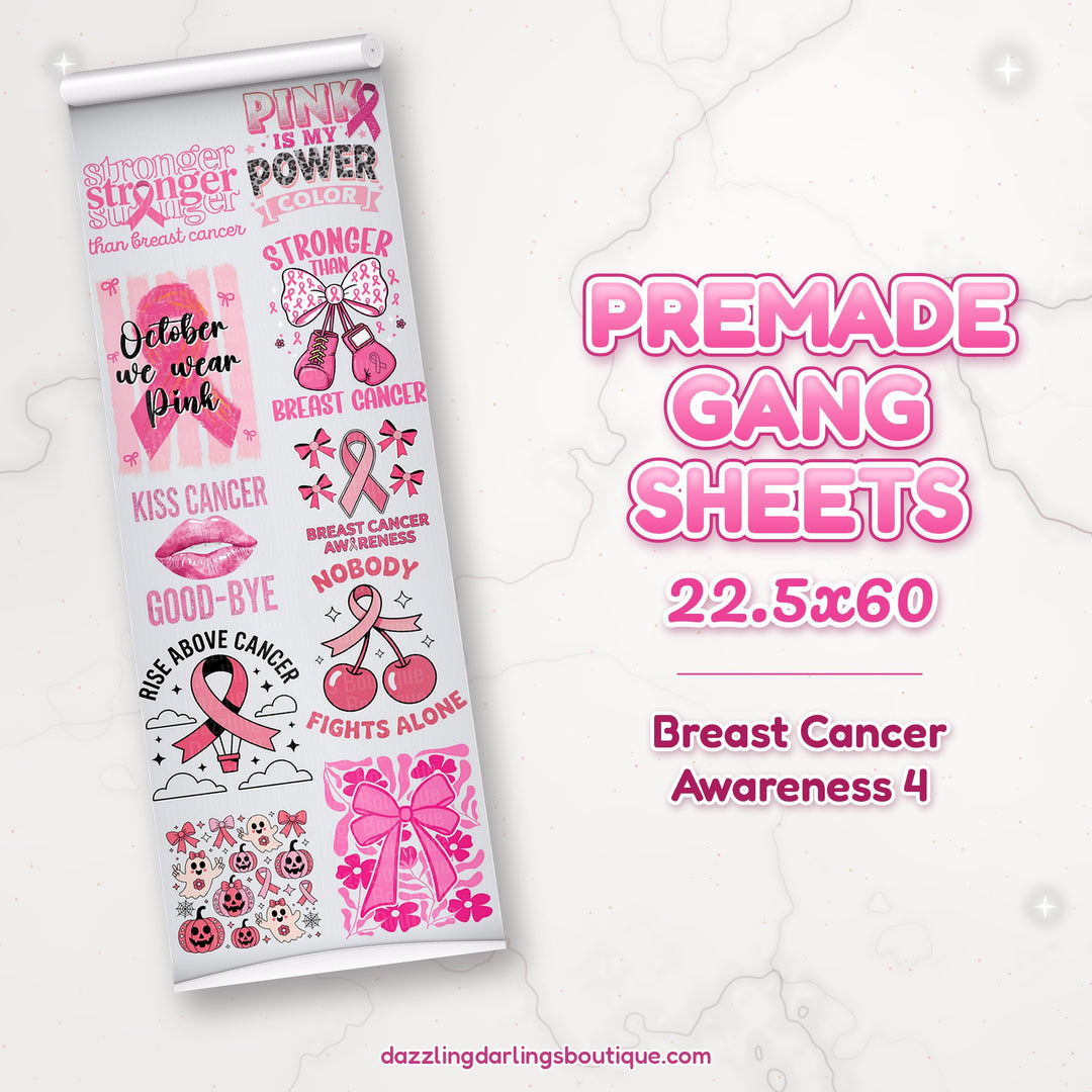 Breast Cancer Awareness 4 premade DTF gang sheet 22.5x60 – Dazzling Darlings Boutique