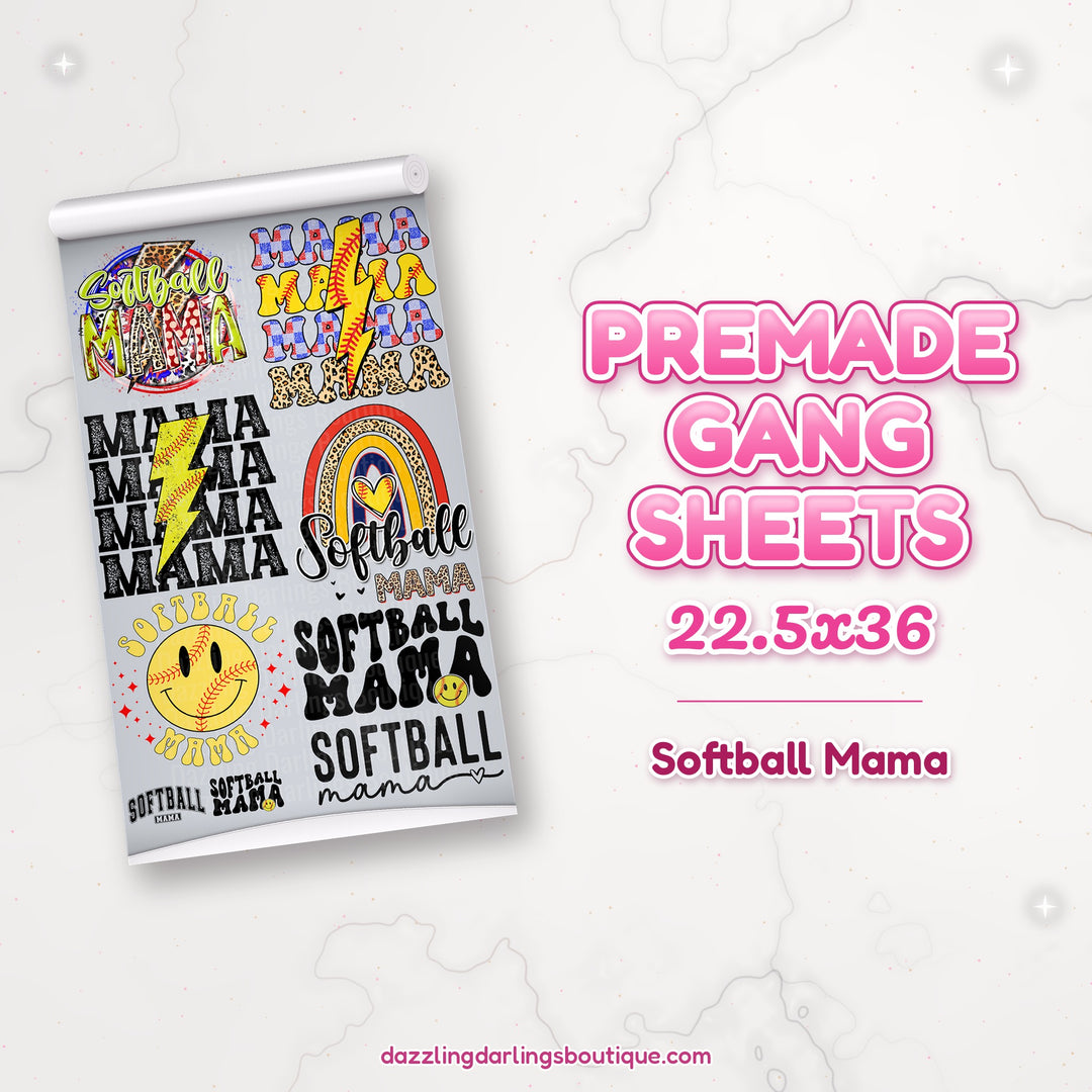 Softball Mama premade DTF gang sheet 22.5x36 – Dazzling Darlings Boutique