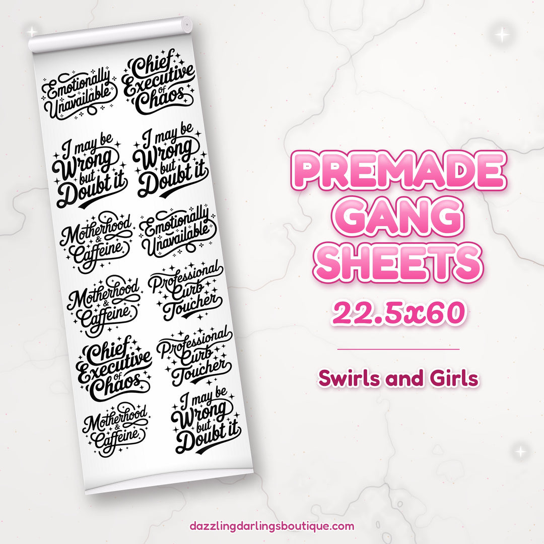Swirls and Girls premade DTF gang sheet 22.5x60 – Dazzling Darlings Boutique