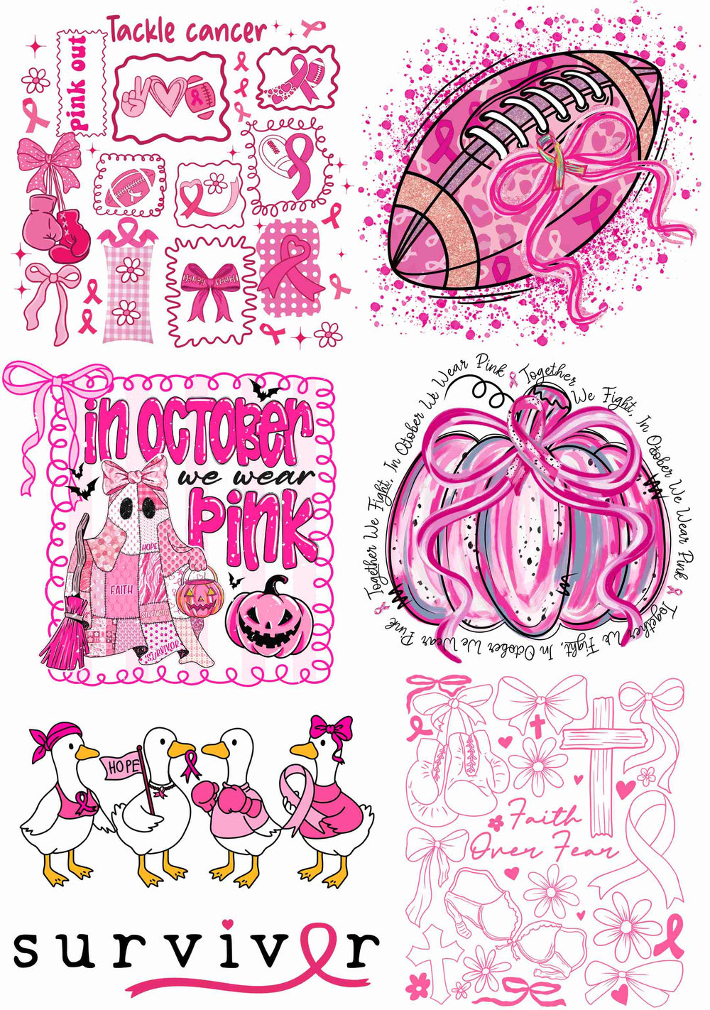 Breast Cancer Awareness Pink Out premade DTF gang sheet, 22.5" x 36"