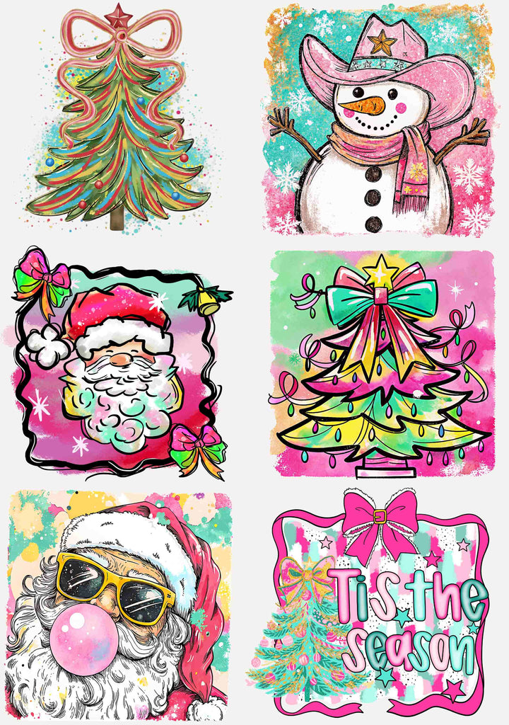 Preppy Christmas Neon Bows premade DTF gang sheet, 22.5" x 36"