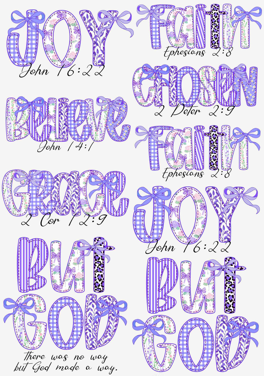 Gingham Bible Verse Faith premade DTF gang sheet, 22.5" x 36"