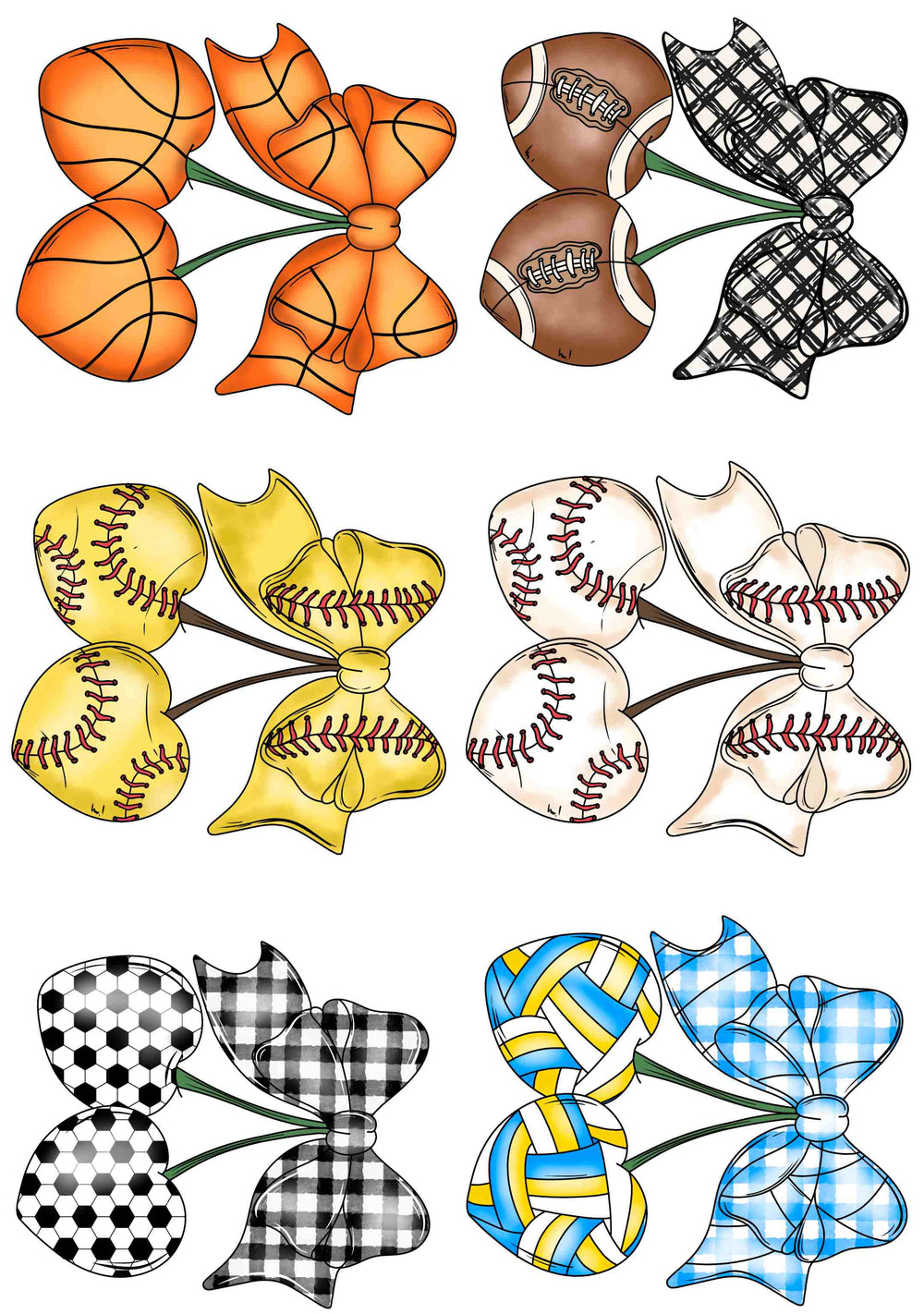Sports Cherries Coquette Bows premade DTF gang sheet, 22.5" x 36"