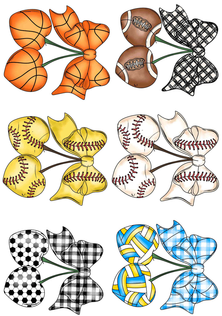 Sports Cherries Coquette Bows premade DTF gang sheet, 22.5" x 36"