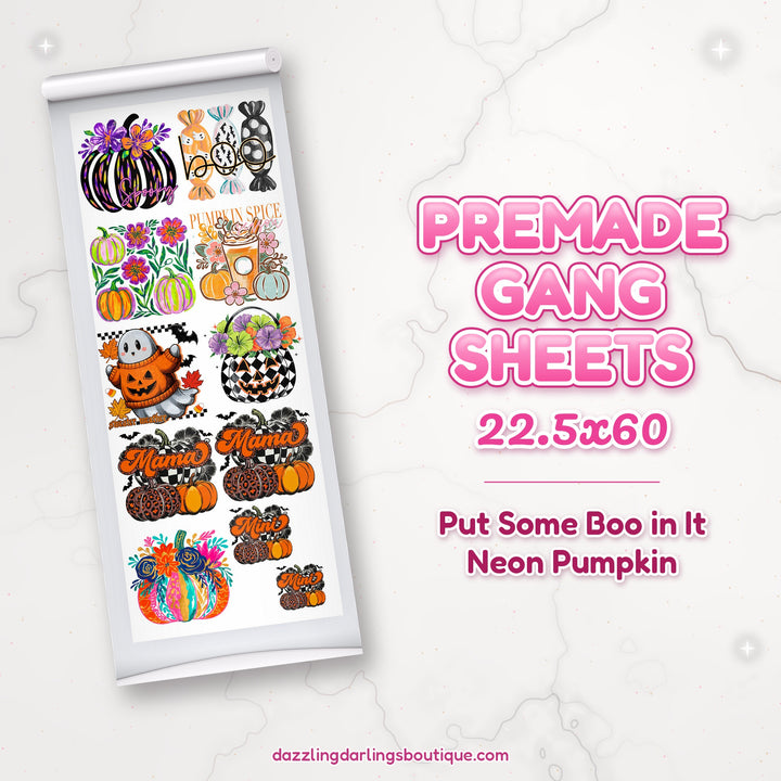 Put Some Boo in It Neon Pumpkin premade DTF gang sheet 22.5x60 – Dazzling Darlings Boutique