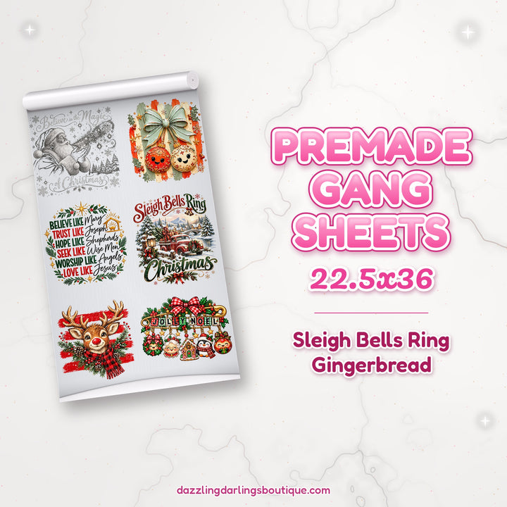 Sleigh Bells Ring Gingerbread premade DTF gang sheet 22.5x36 – Dazzling Darlings Boutique