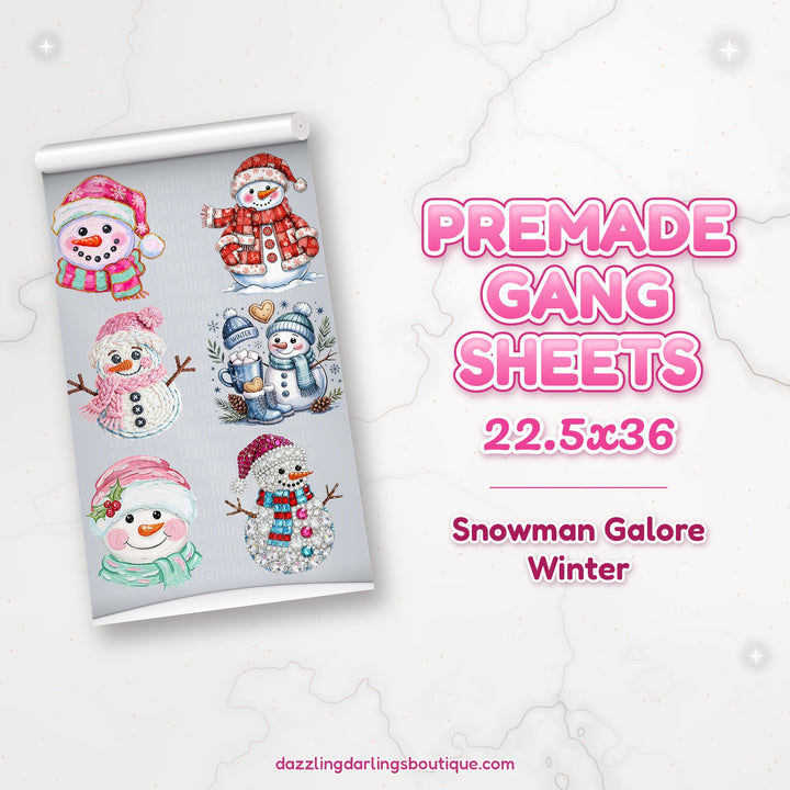 Snowman Galore Winter premade DTF gang sheet 22.5x36 – Dazzling Darlings Boutique