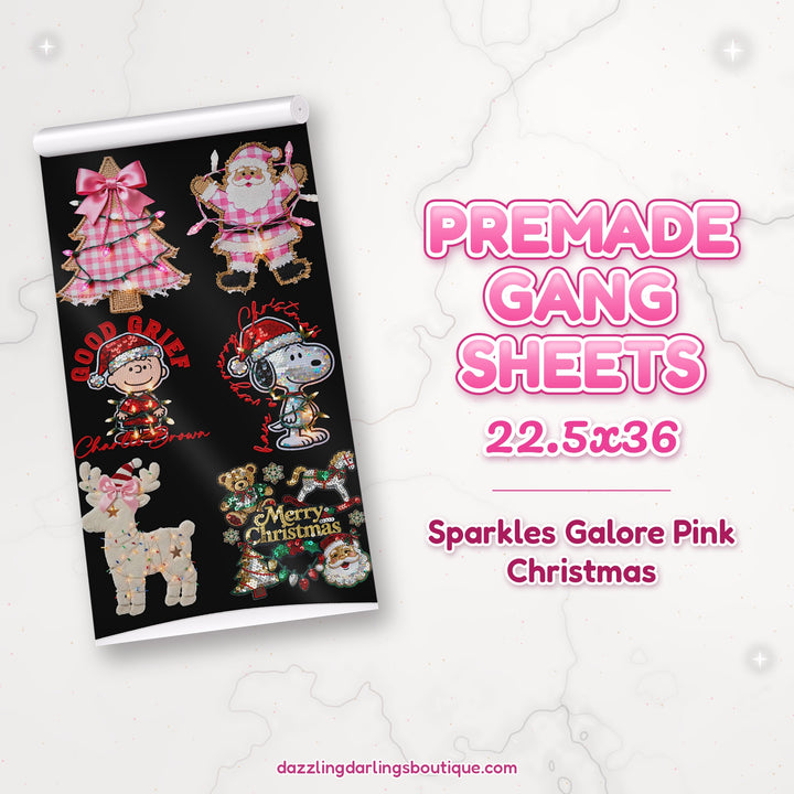 Sparkles Galore Pink Christmas premade DTF gang sheet 22.5x36 – Dazzling Darlings Boutique