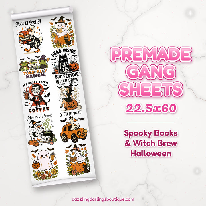 Spooky Books & Witch Brew Halloween premade DTF gang sheet 22.5x60 – Dazzling Darlings Boutique