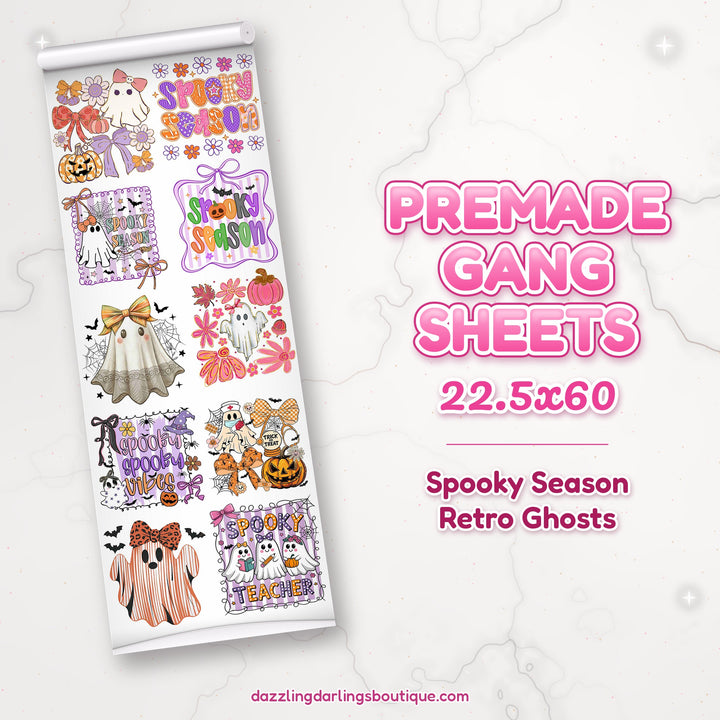 Spooky Season Retro Ghosts premade DTF gang sheet 22.5x60 – Dazzling Darlings Boutique