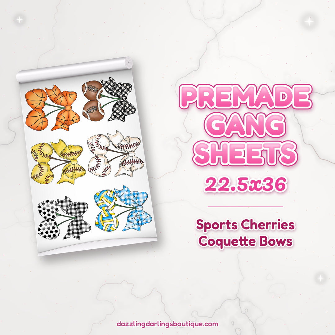 Sports Cherries Coquette Bows premade DTF gang sheet 22.5x36 – Dazzling Darlings Boutique
