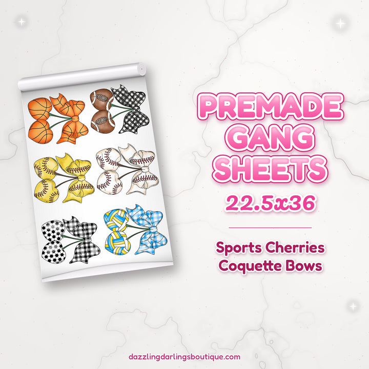 Sports Cherries Coquette Bows premade DTF gang sheet 22.5x36 – Dazzling Darlings Boutique