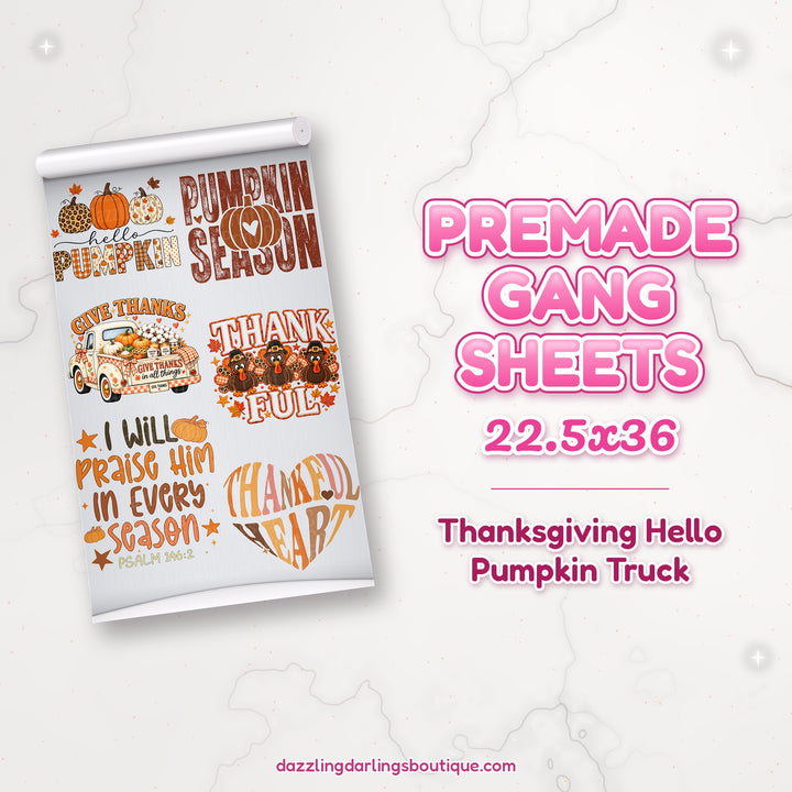 Thanksgiving Hello Pumpkin Truck premade DTF gang sheet 22.5x36 – Dazzling Darlings Boutique