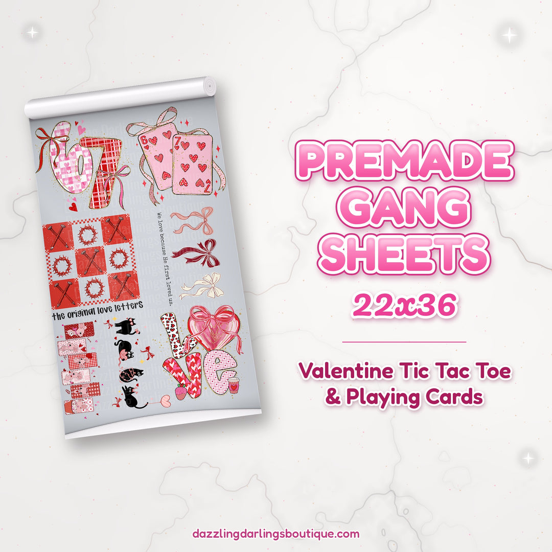 Valentine Tic Tac Toe & Playing Cards premade DTF gang sheet 22x36 – Dazzling Darlings Boutique