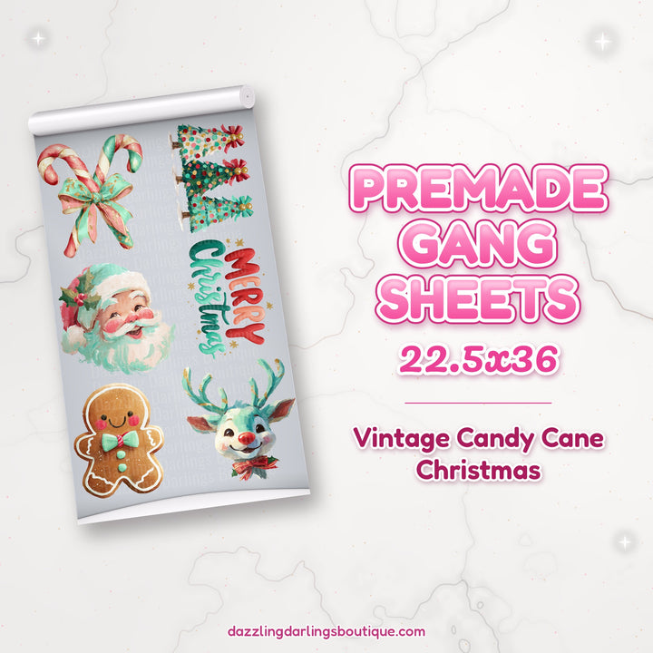 Vintage Candy Cane Christmas premade DTF gang sheet 22.5x36 – Dazzling Darlings Boutique