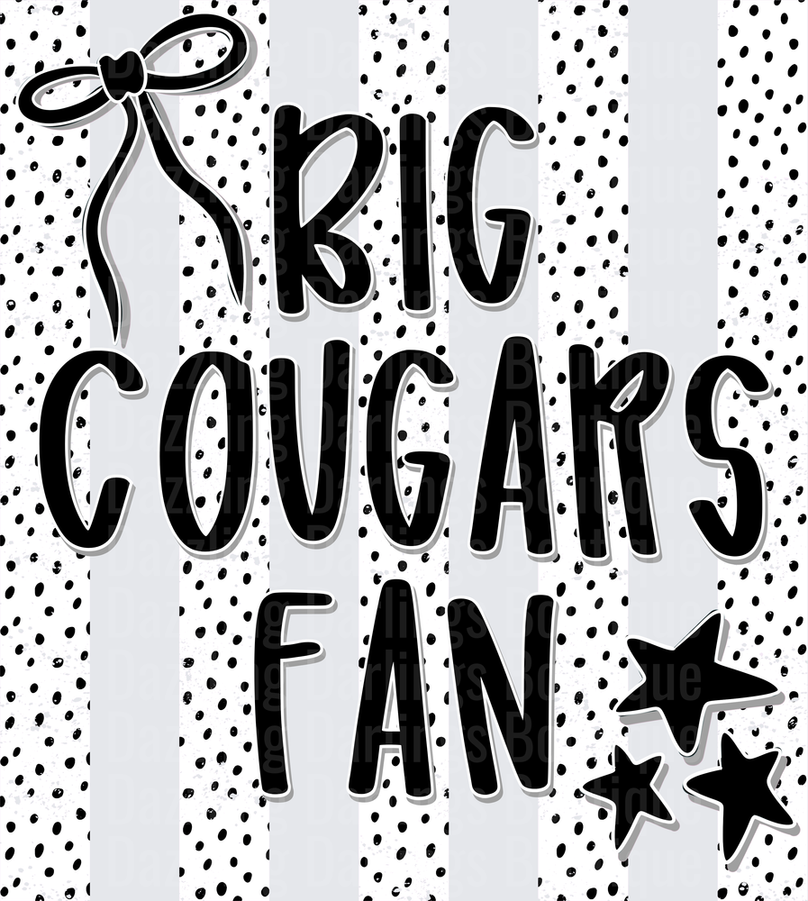 Big Cougars Fan with Bow and Stars on Polka Dot Background