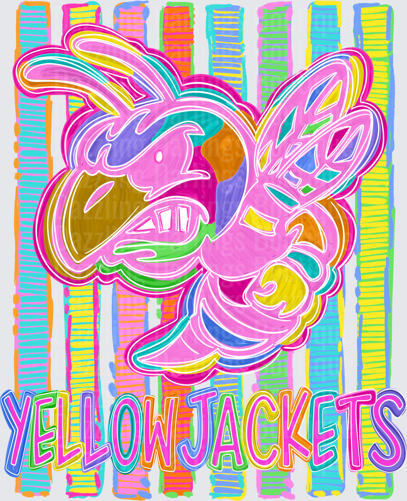 Yellowjackets Neon Rainbow Striped Mascot Wasp Preppy