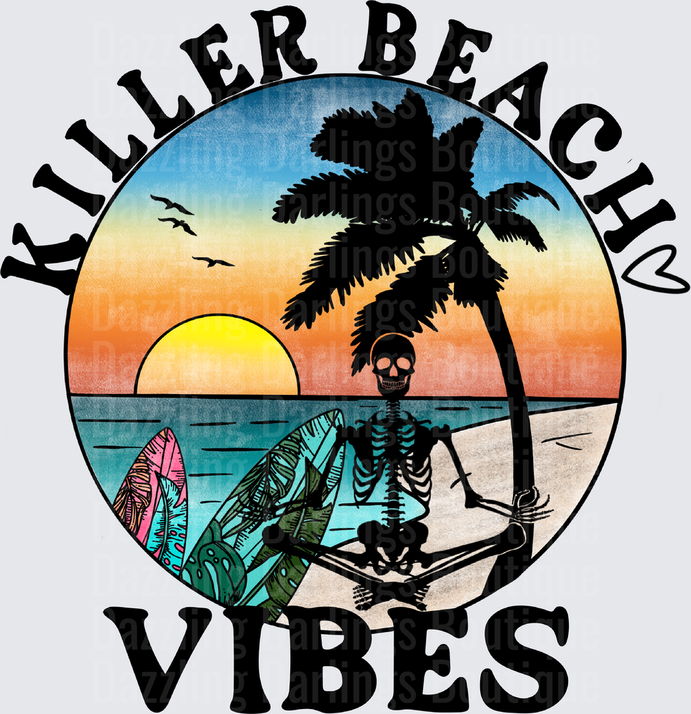 Killer Beach Vibes Skeleton Tropical Sunset Paradise