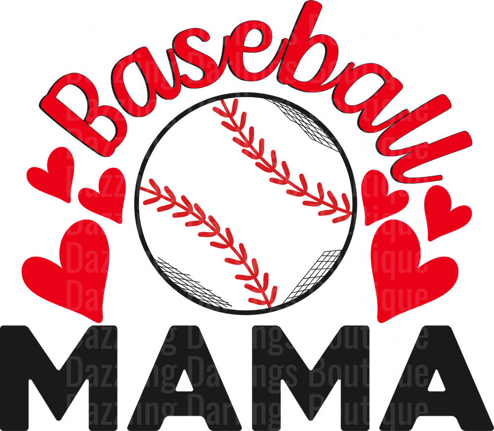 Baseball Mama with Red Hearts Design