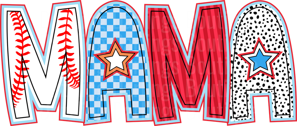 MAMA Baseball Patriotic Red White Blue Stars Letters