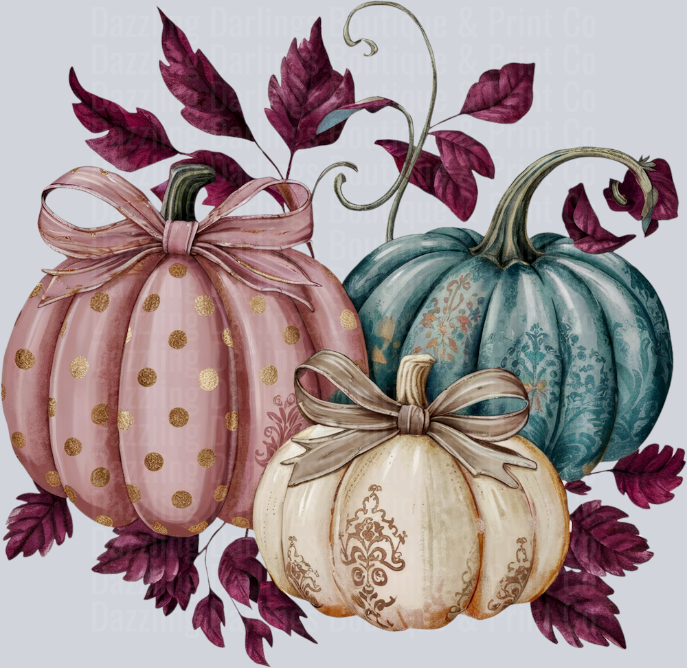 Halloween Fall Pumpkin Trio Mauve Teal Polka Dot