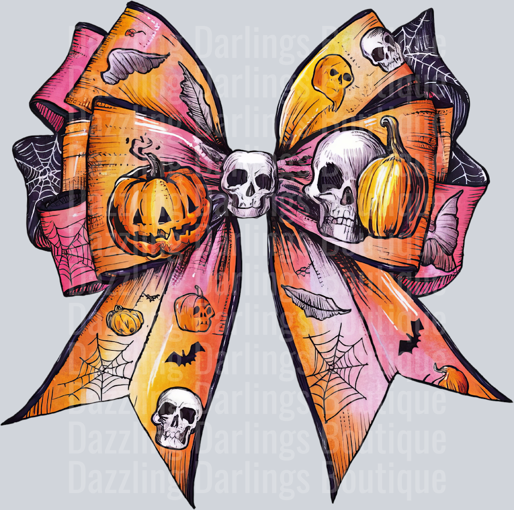 Halloween Fall Coquette Bow Orange Pink Ombre Skulls