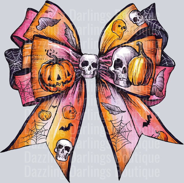 Halloween Fall Coquette Bow Orange Pink Ombre Skulls