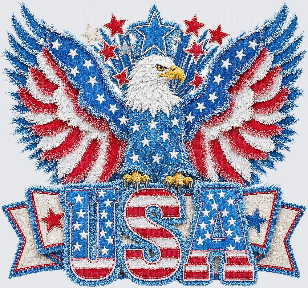 Patriotic Bald Eagle with American Flag Wings and USA Text