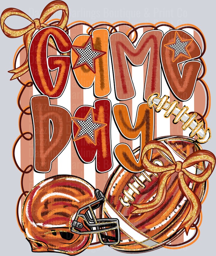 Game Day Football Helmet Orange Striped Bows