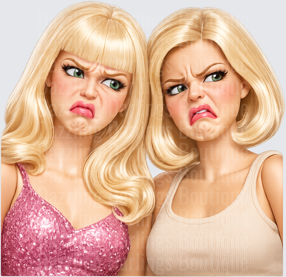 Two Blonde Women Making Disgusted Angry Faces