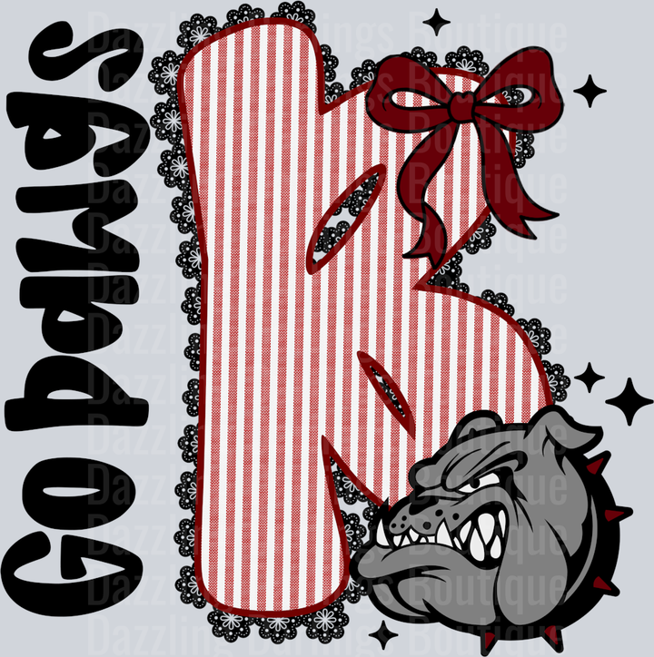 Bulldogs Go Dawgs Letter K Red Bow