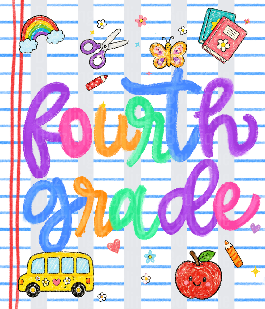Fourth Grade Rainbow Lettering Back to School Kids Design