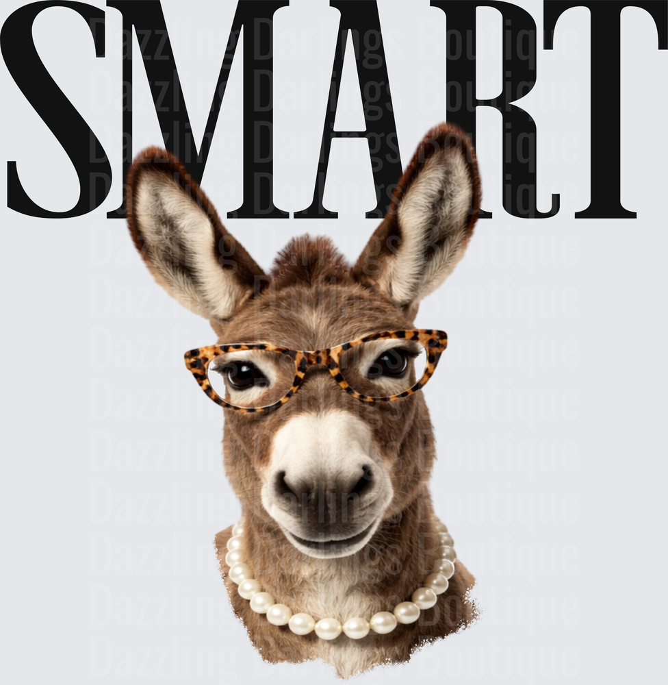 Smart Donkey with Leopard Glasses and Pearl Necklace