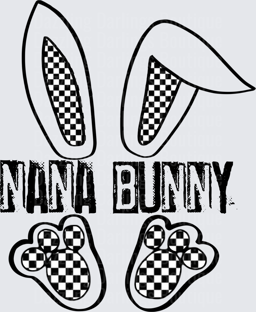Nana Bunny Checkered Pattern Bunny Ears and Paw Prints