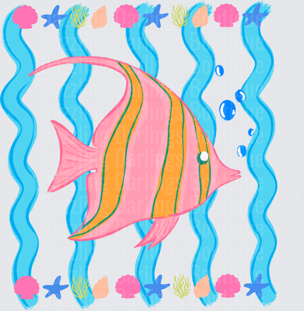 Tropical Fish Swimming Among Coral Seaweed and Bubbles