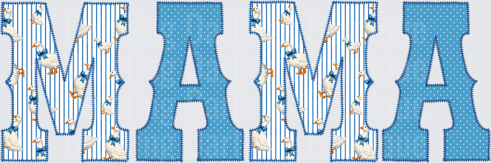 MAMA Letters with Blue Polka Dots and Stork Pattern