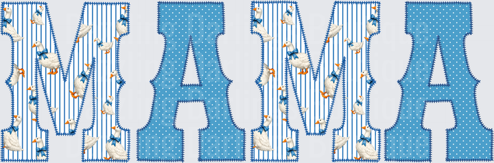MAMA Letters with Blue Polka Dots and Stork Pattern