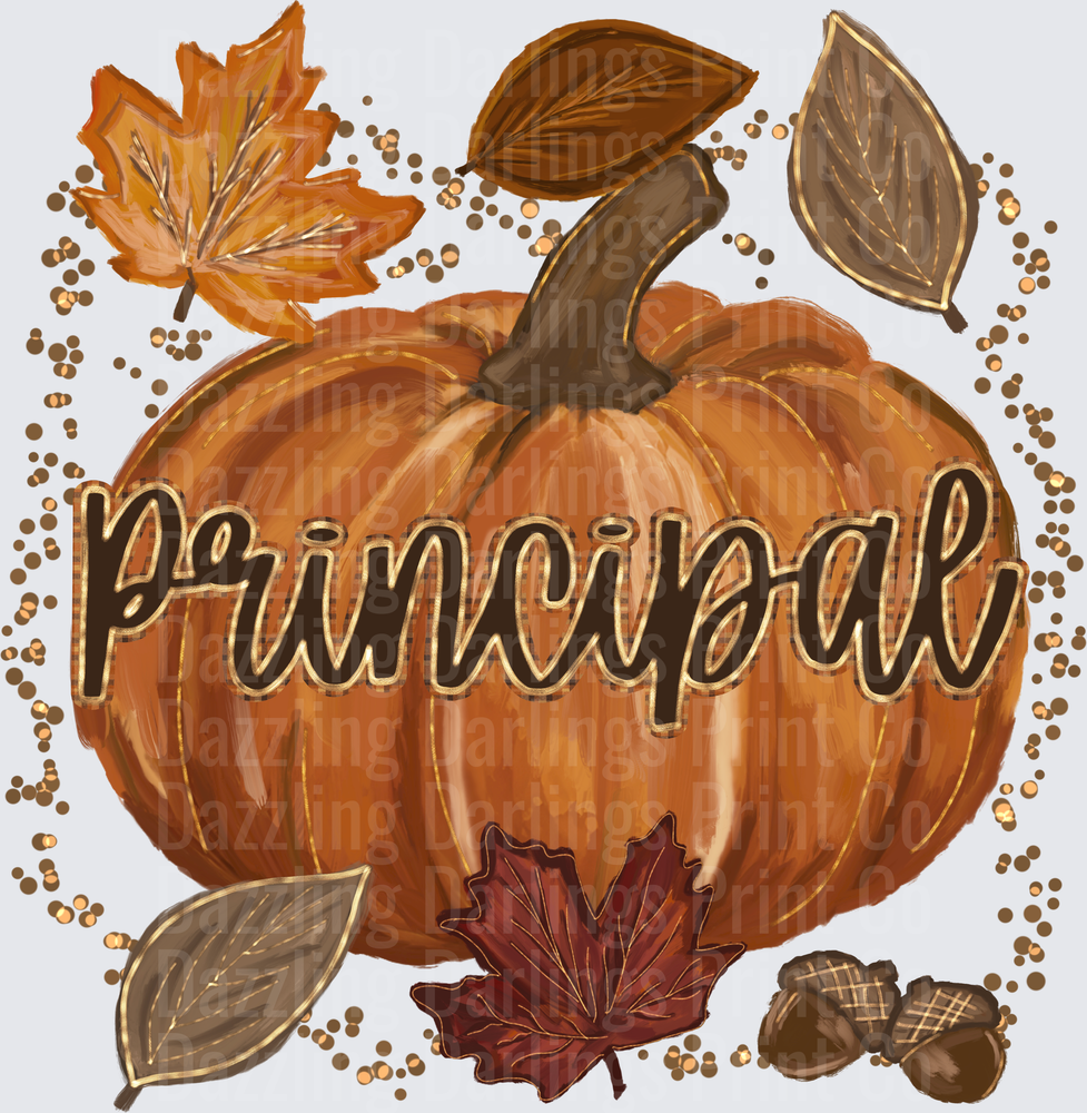 Fall Pumpkin Principal Autumn Leaves Acorns Gold Glitter