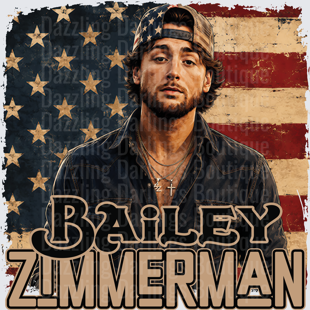 Bailey Zimmerman Country Music Singer Vintage American Flag Portrait