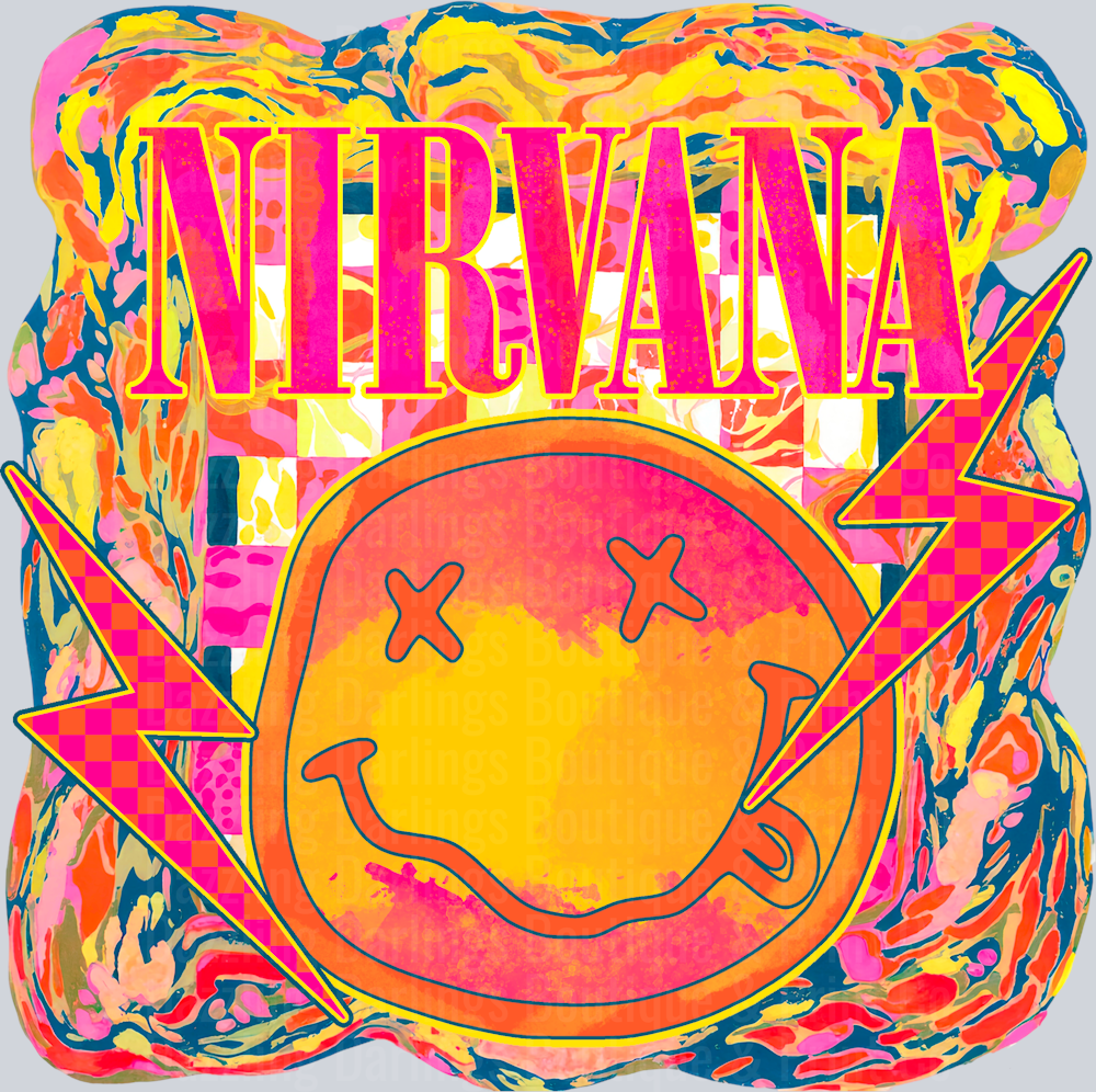 Rock Band Neon Smiley Face X Eyes Gold Letters