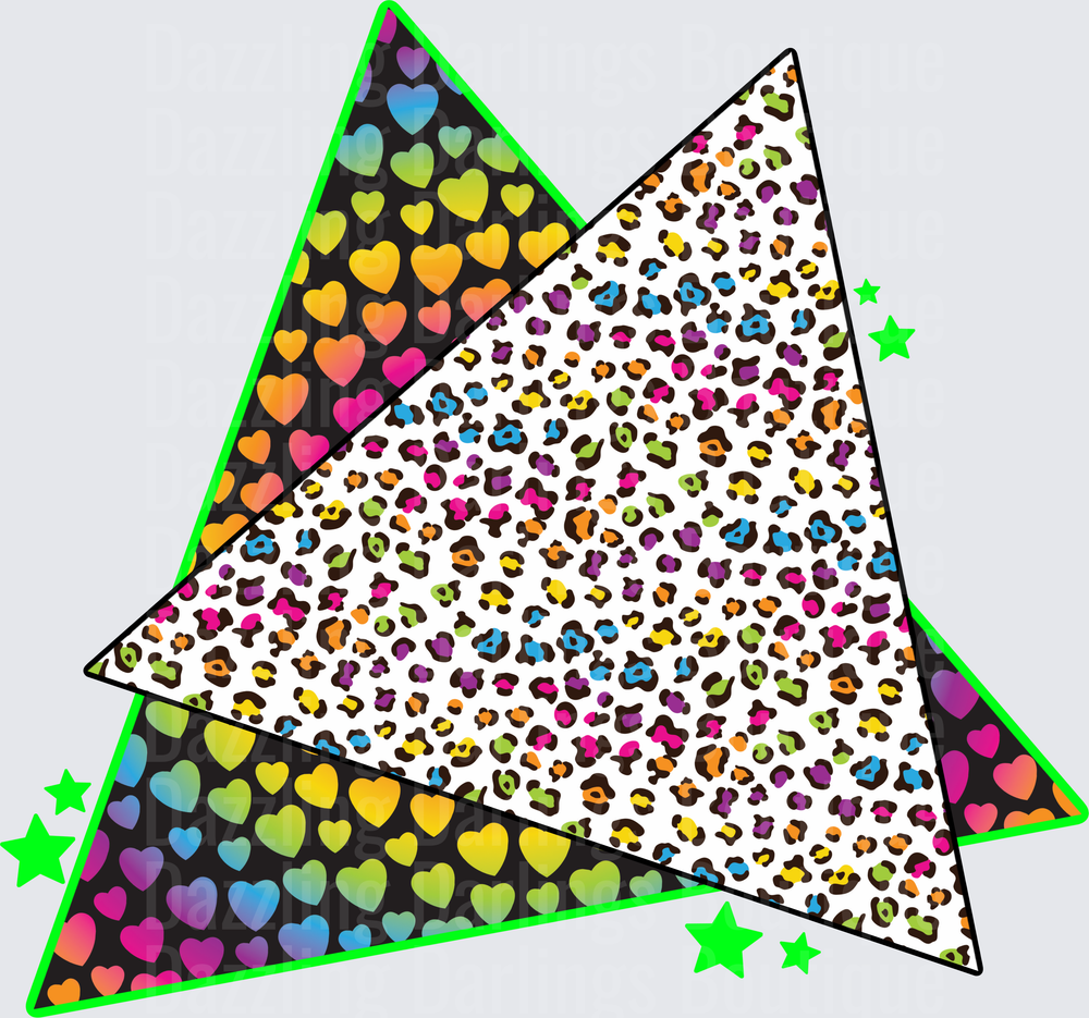 Rainbow Hearts and Leopard Print Geometric Star Design