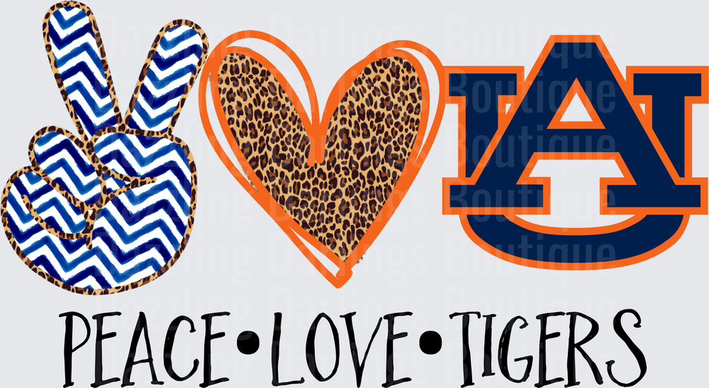 Peace Love Auburn Tigers AU Chevron Leopard Heart Design