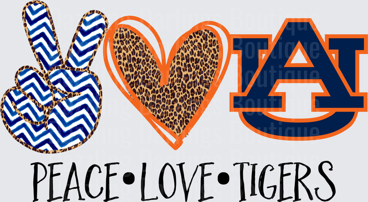 Peace Love Auburn Tigers AU Chevron Leopard Heart Design