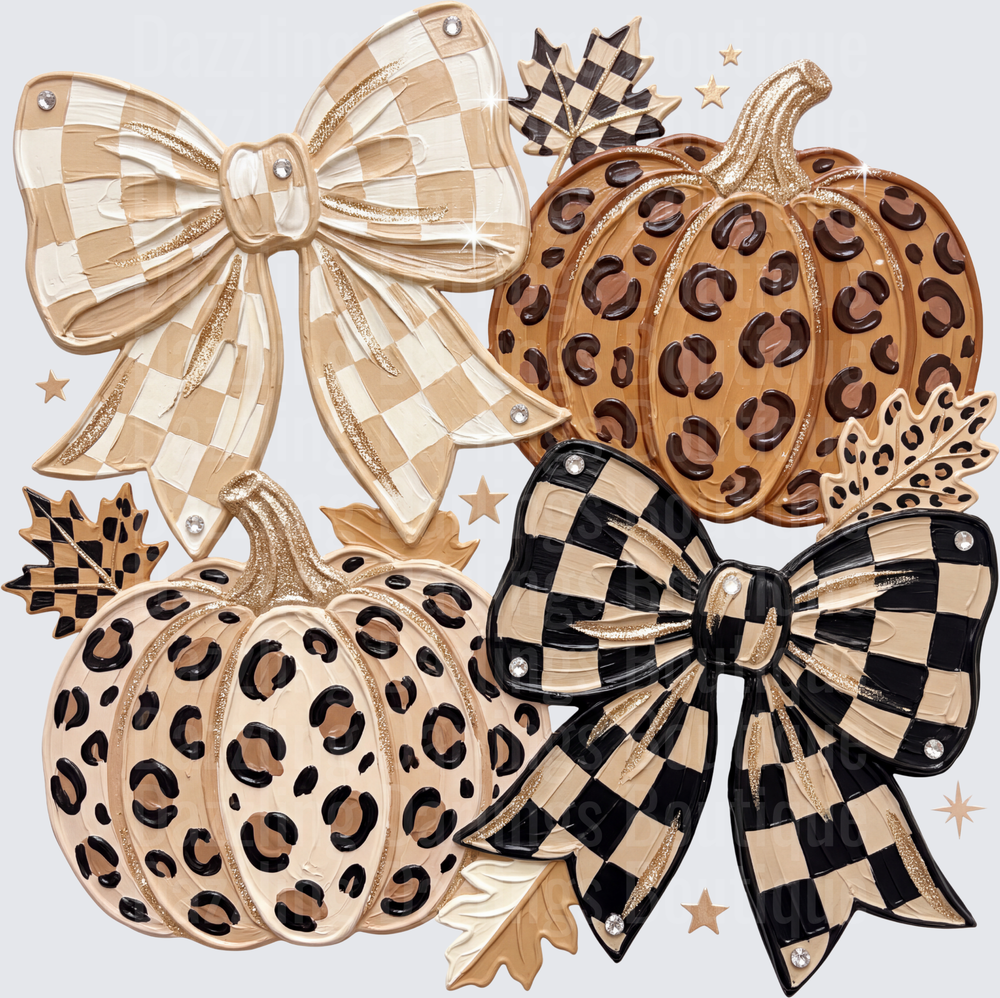 Leopard Print Checkered Pumpkins Bows Fall Autumn Coquette